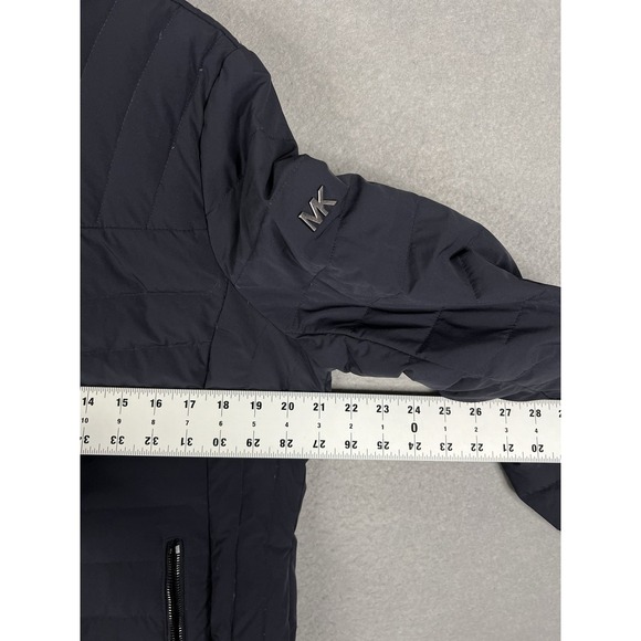 Michael Kors Navy Packable Down Fill Puffer, Fitted Coat w/ Hood- Women's Large - Picture 4 of 9